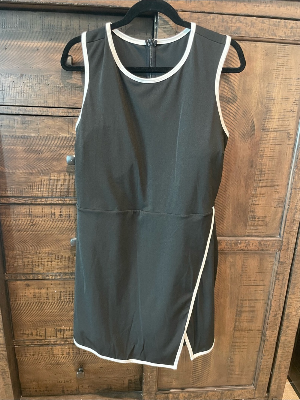 Cupshe Black Mini Dress with White PipingW/ Built In Shorts